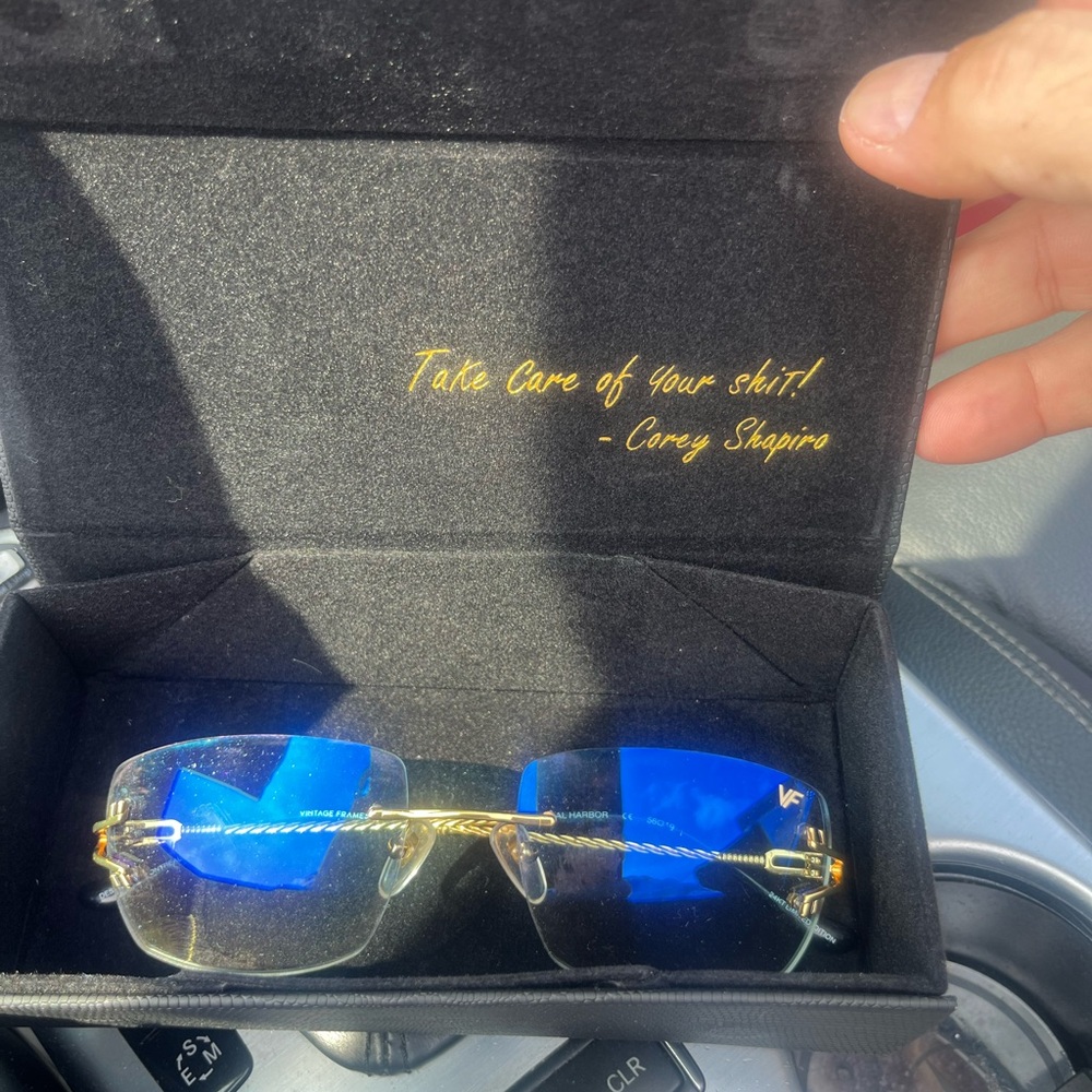 NEW European Stylish Blue and Gold Rimless Sunglasses. So beautiful!